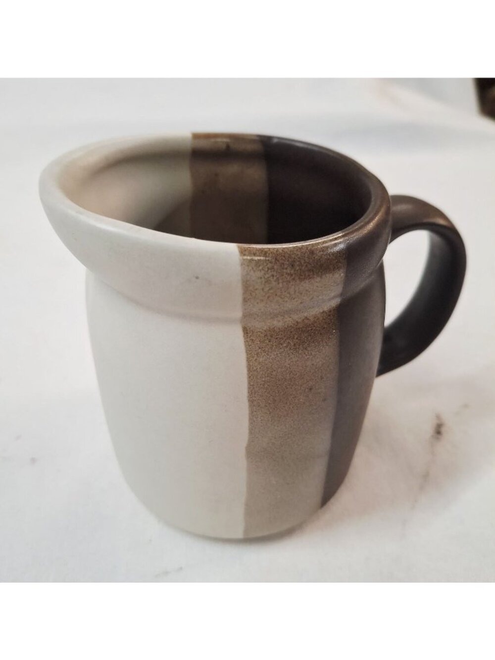 Two-Tone Ceramic Mug With Handle Brown & White Made In USA 141 Marked Handcrafte